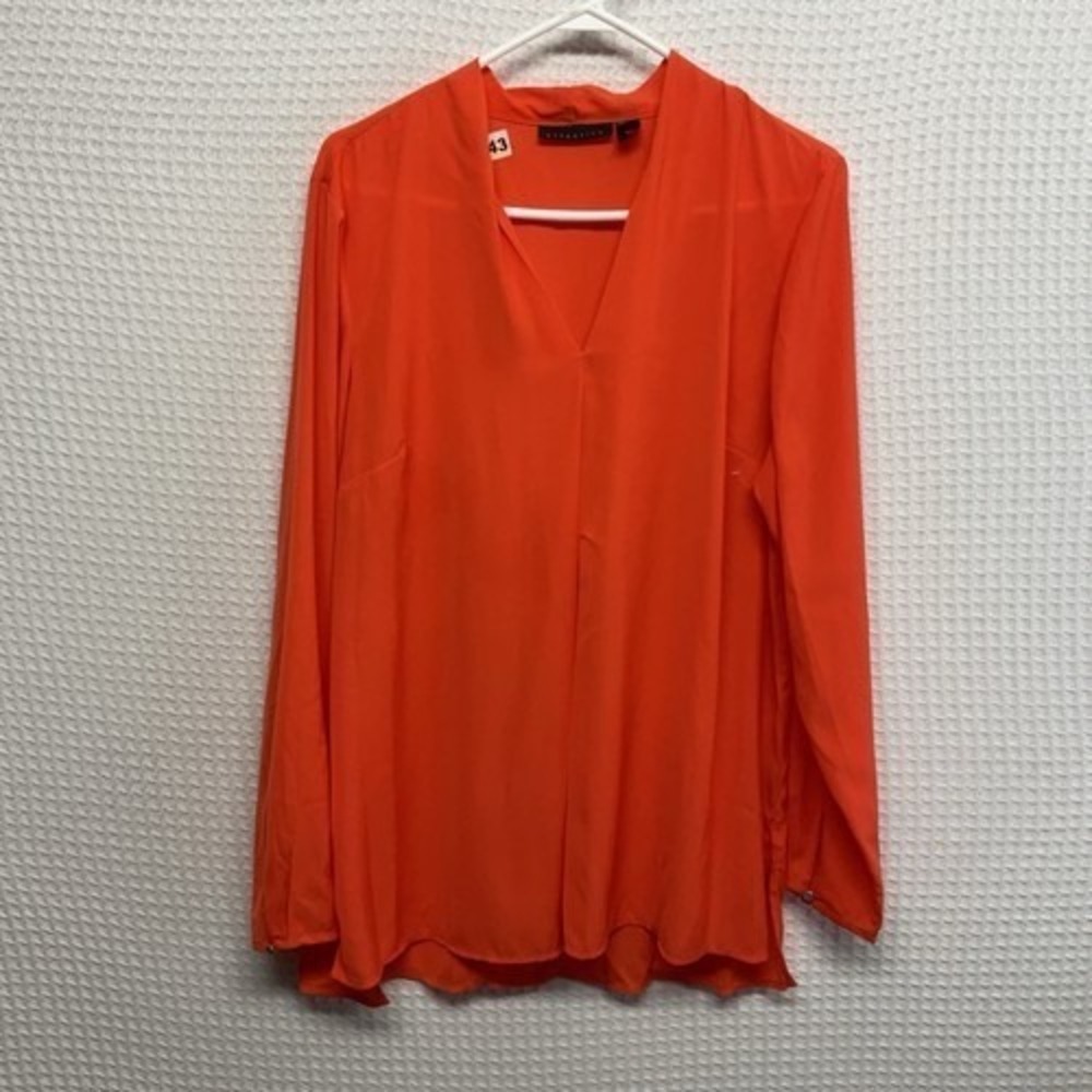 Attention Semi Sheer Chiffon Long Sleeve V-Neck Pleated Blouse Women XL India